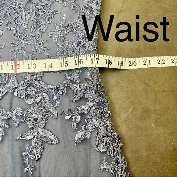 La Femme Dusty Blue Embellished Gown Sz12 - Picture 12 of 13